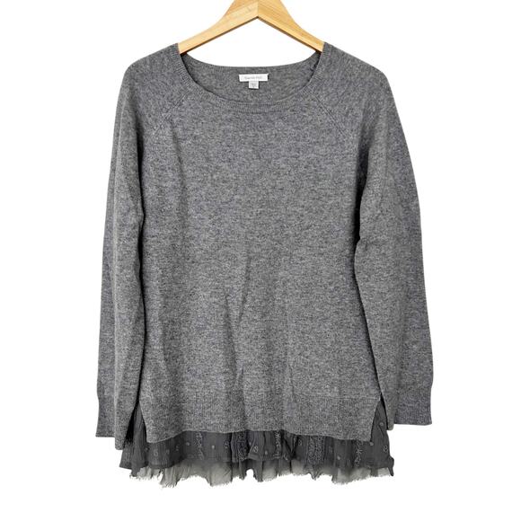 Garnet Hill Gray 100% Cashmere Ruffle Trim Sweater Sz M - Picture 1 of 5